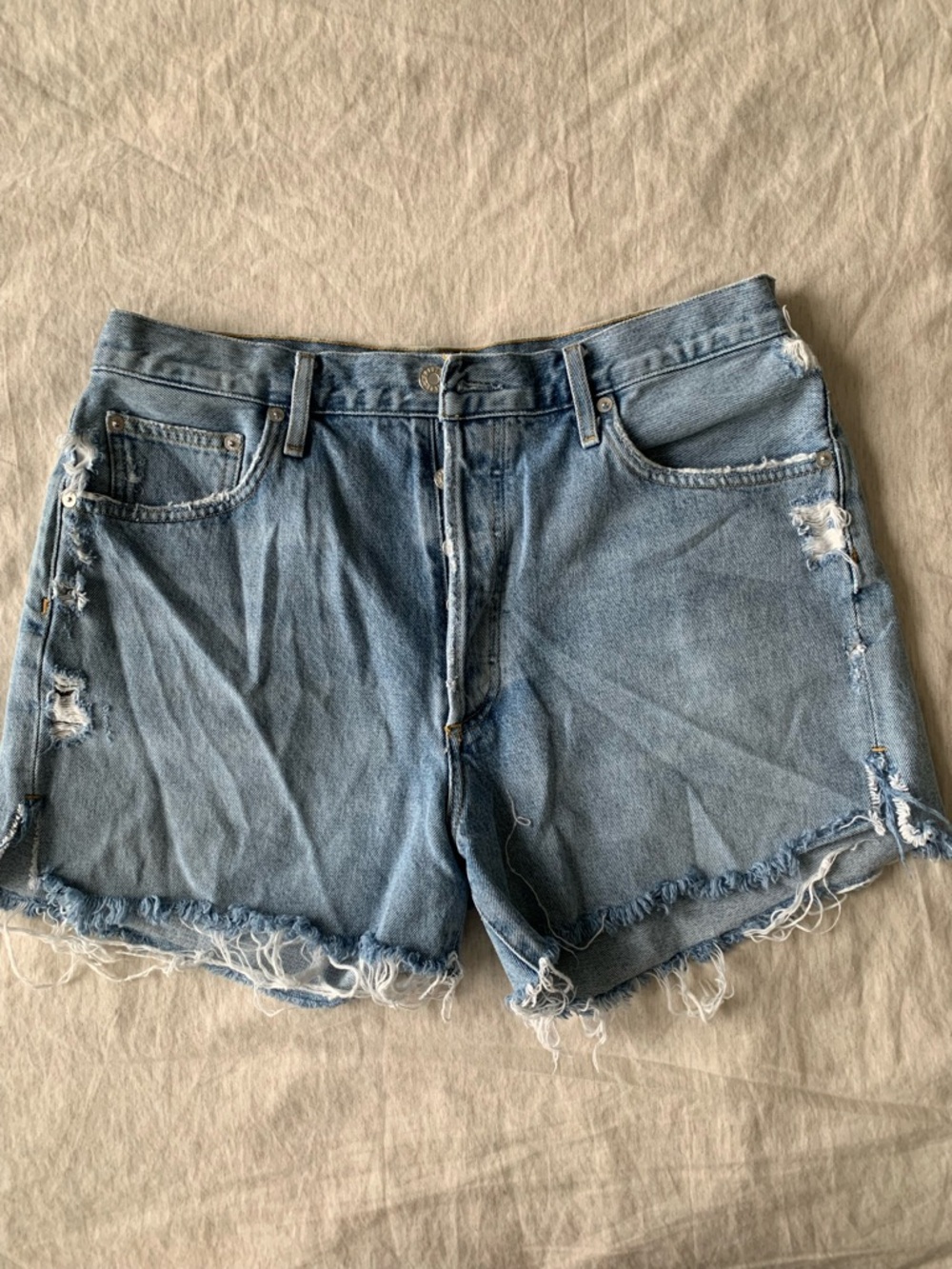 AGOLDE 100% ORGANIC COTTON CLASSIC Light Blue Distressed Denim Shorts size 31